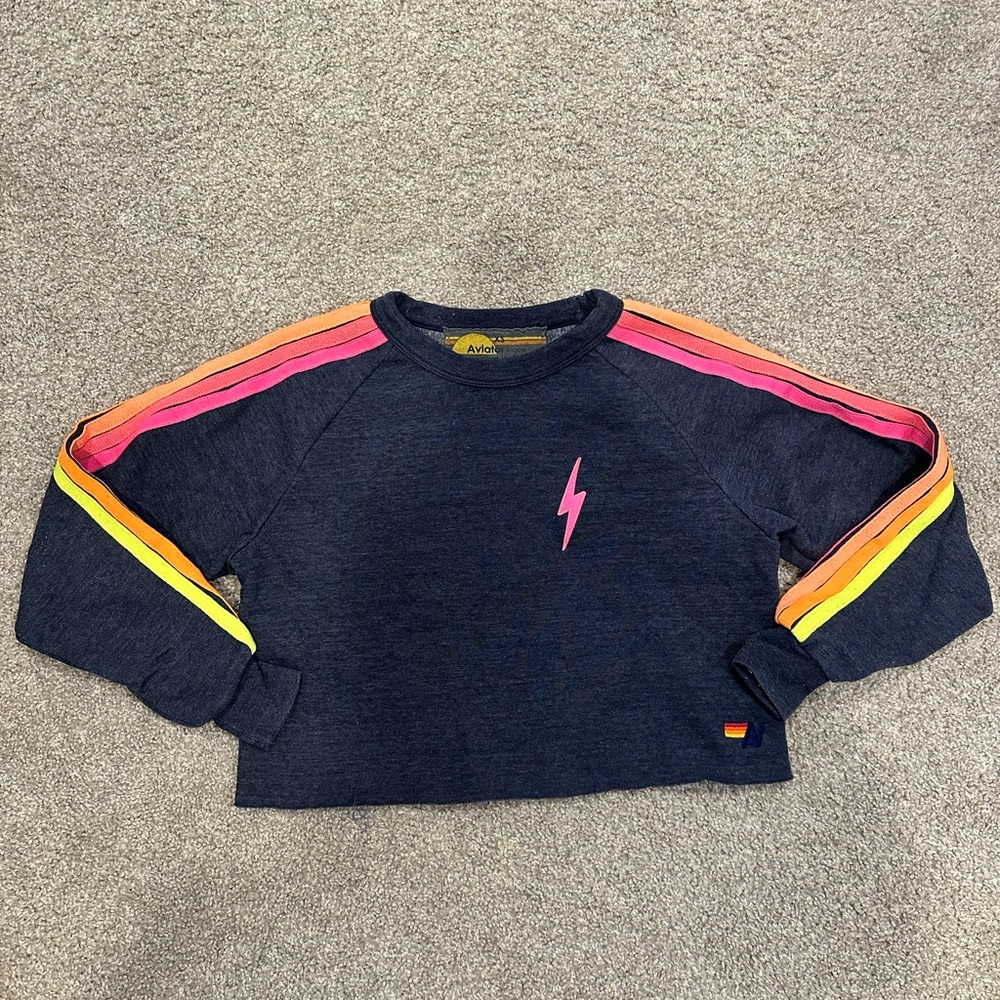 Aviator Nation Navy Crop Crewneck Sweatshirt